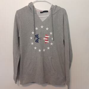 Under Armour Freedom Cold Gear Hoodie Mens S Gray Patriotic Flag V Neck Loose